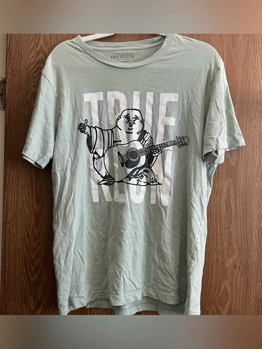 True Religion Men’s Mint Green Buddha & Guitar Graphic T‑Shirt Large